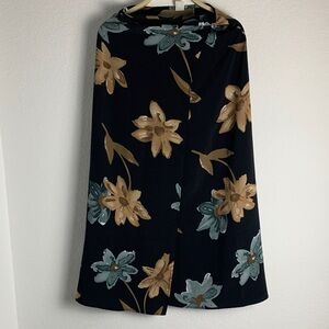 Elegant Floral Maxi Wrap Skirt A-Line Skirt in Black and Brown